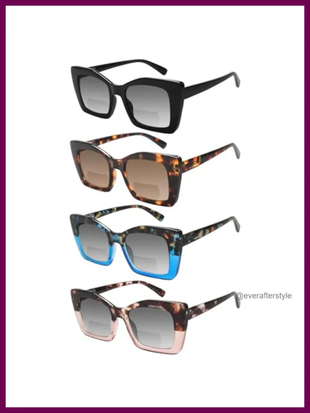 4 Pack Bifocal Reading Sunglasses Oversized Square UV400 1.0-4.0 Women